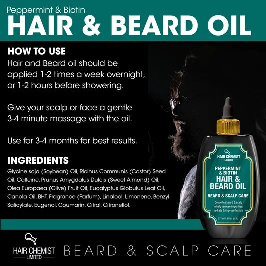 Hair Chemist Beard & Scalp Care Peppermint & Biotin Hair & Beard Oil 8 oz.