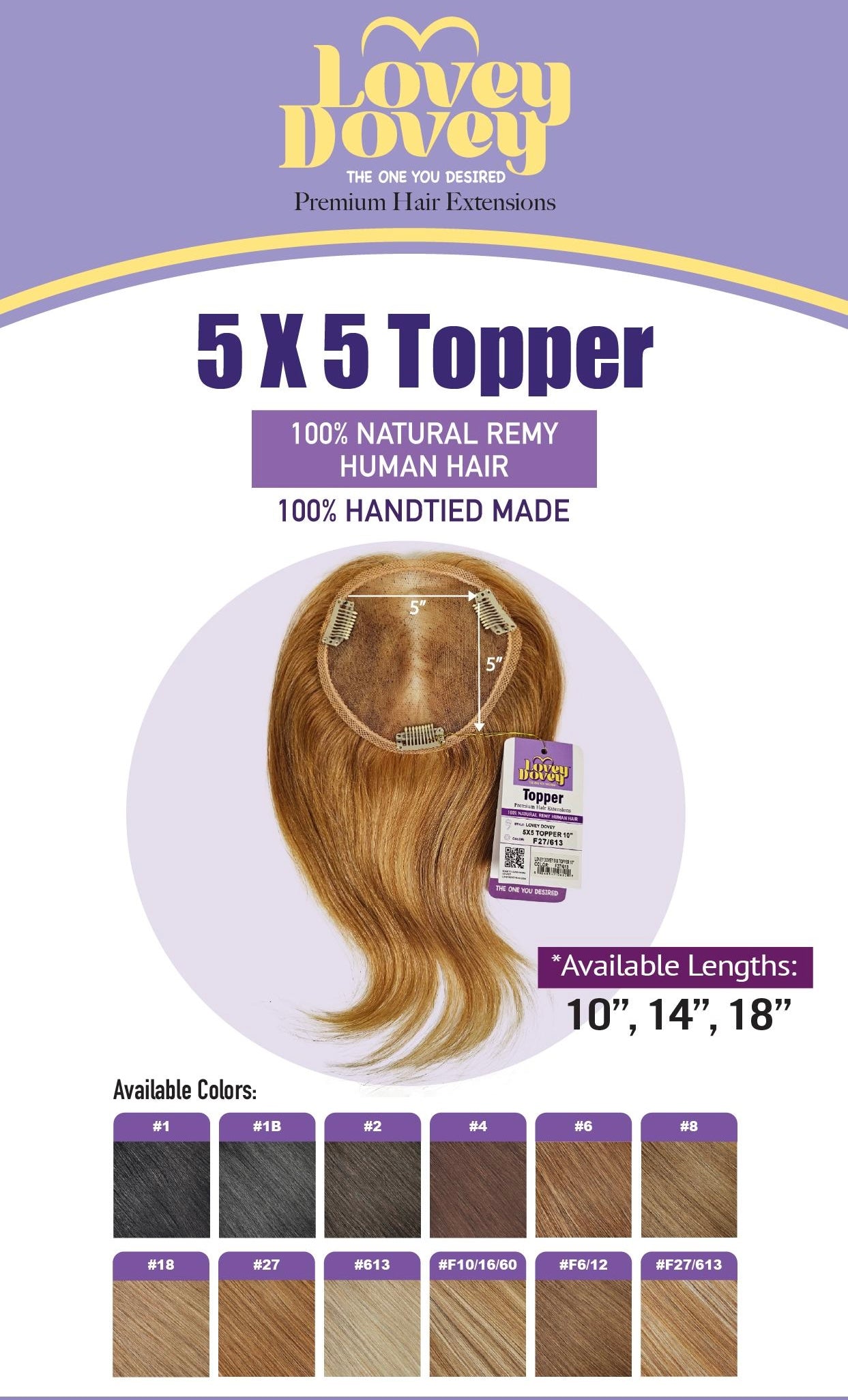 LOVEY DOVEY 5X5 TOPPER 14" Remy Human Hair