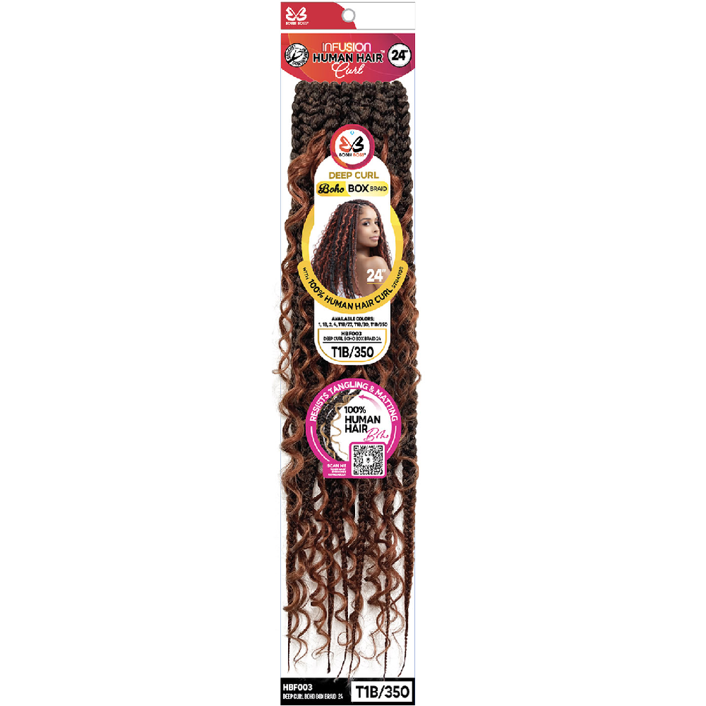 Bobbi Boss Infusion Human Hair Curl Crochet Braids - DEEP CURL BOHO BOX BRAID 24"