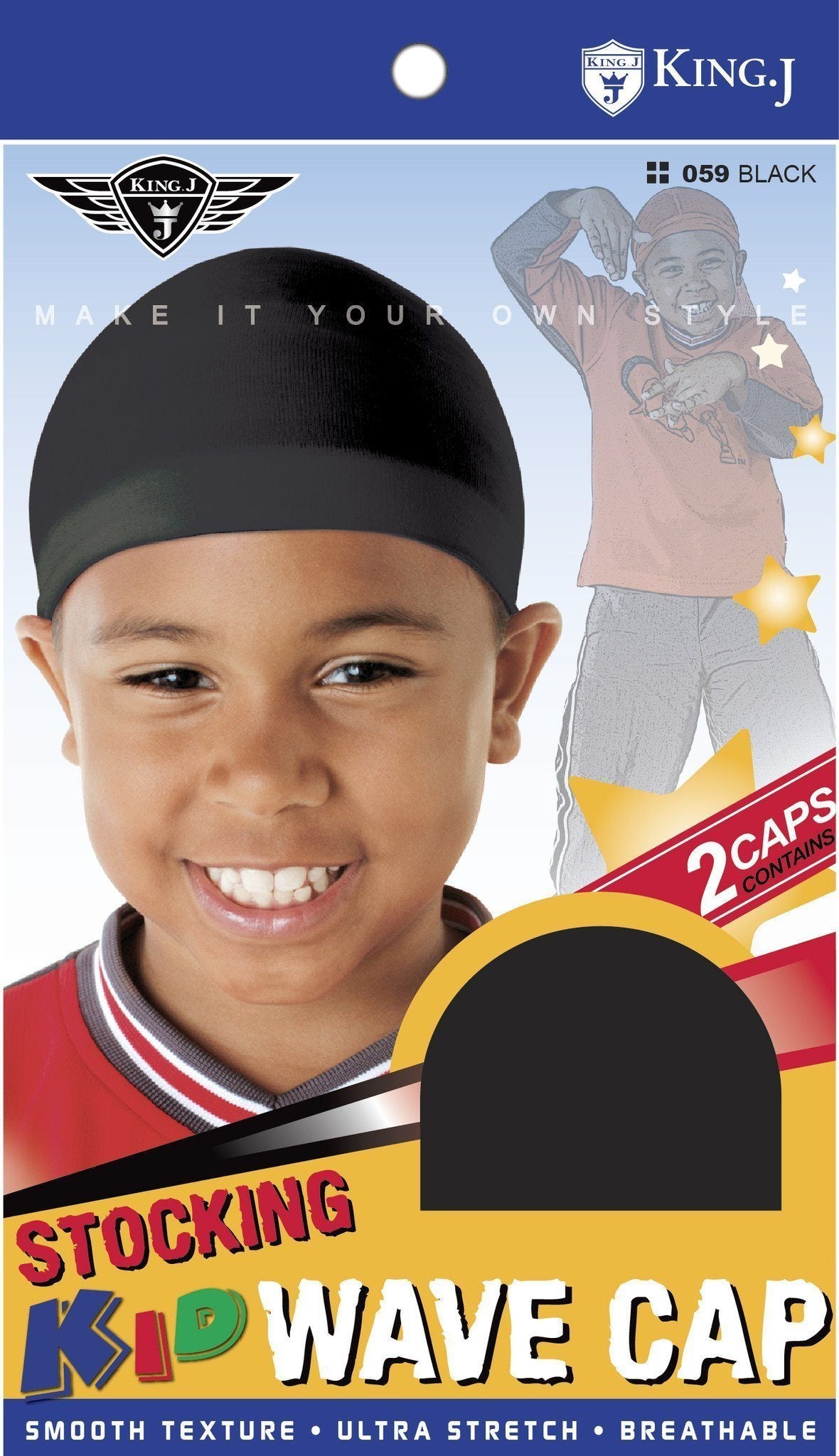 M & M KING J KIDS STOCKING WAVE CAP #059 BLACK