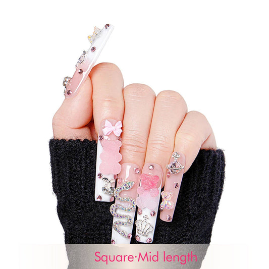 LOVFUL Gummy Bear Glam Handmade Reusable Full Cover Press on Nails: M / Mid Length / Square