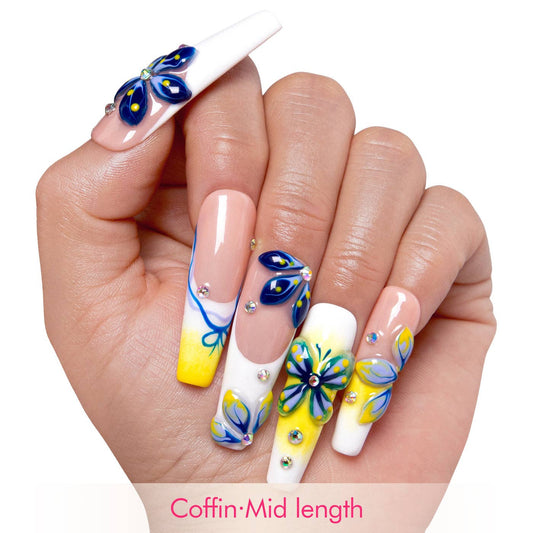 LOVFUL Midnight Bloom Handmade Reusable Full Cover Press on Nails H390: M / Mid Length / Coffin