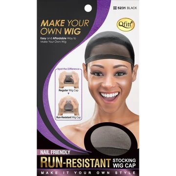 NAIL FRIENDLY RUN-RESISTANT STOCKING WIG CAP 5231 (Black)