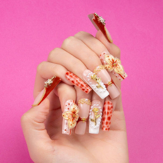 LOVFUL Vintage Boho Chic Handmade Reusable Full Cover Press on Nails H365: M / Regular / Square