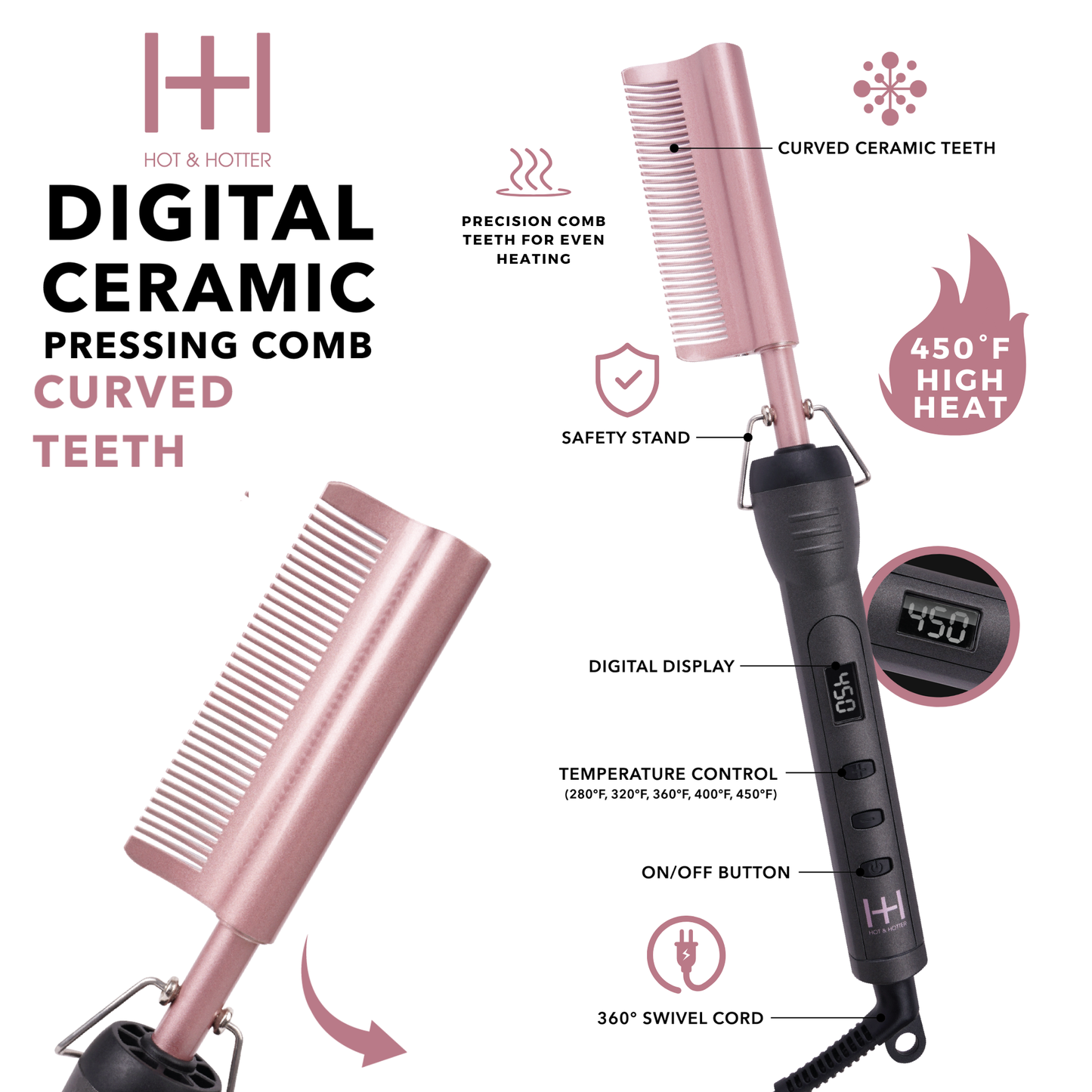Hot & Hotter Digital Electrical Ceramic Pressing Comb Curved