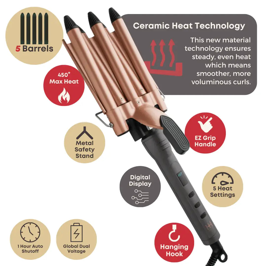 Hot & Hotter Digital Ceramic 5 Barrel Waver 3/4"