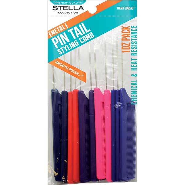 STELLA PIN TAIL COMB 12PACK ASSORT COLORS: GLITTER
