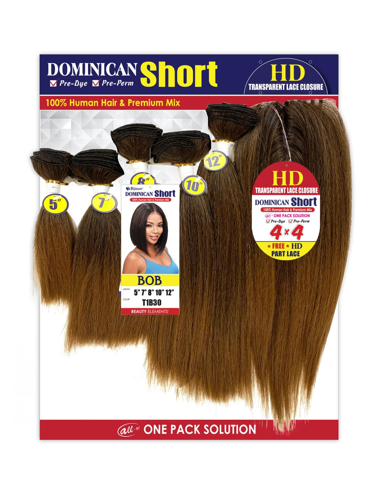 BIJOUX DOMINICAN SHORT BOB 5"/7"/8"/10"/12"-w/HD LACE CLOSURE