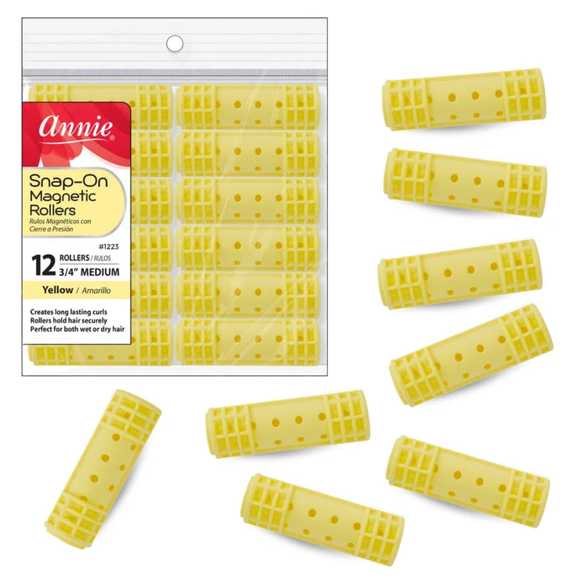 Annie Snap-On Magnetic Hair Rollers 3/4 Inch Medium, 12 Count, Yellow