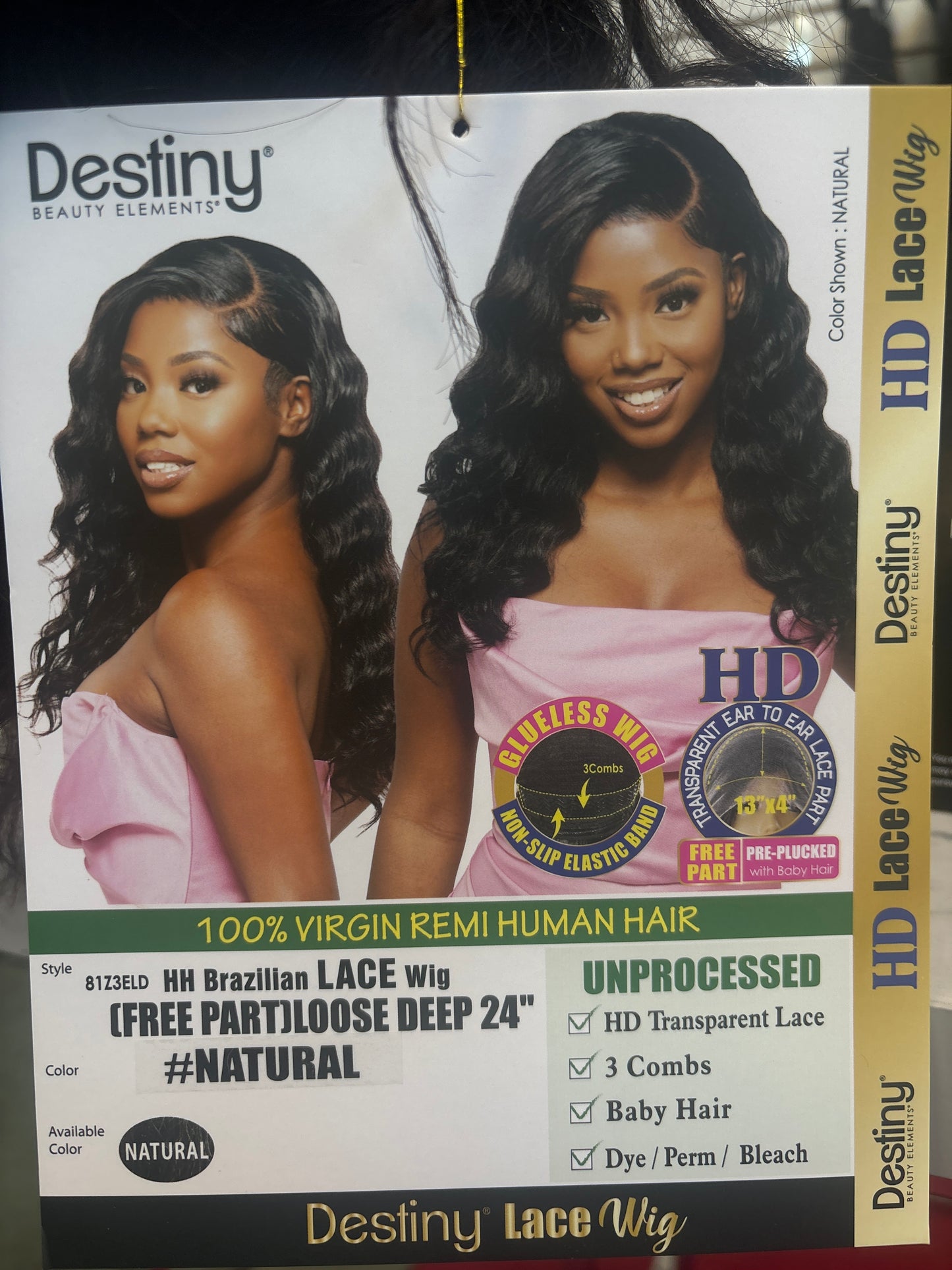 DESTINY BRAZILIAN LACE WIG (Free Part) LOOSE DEEP 24" -NATURAL