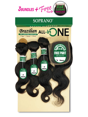 Soprano Human Hair Brazilian 4X4 All In One  -NATURAL