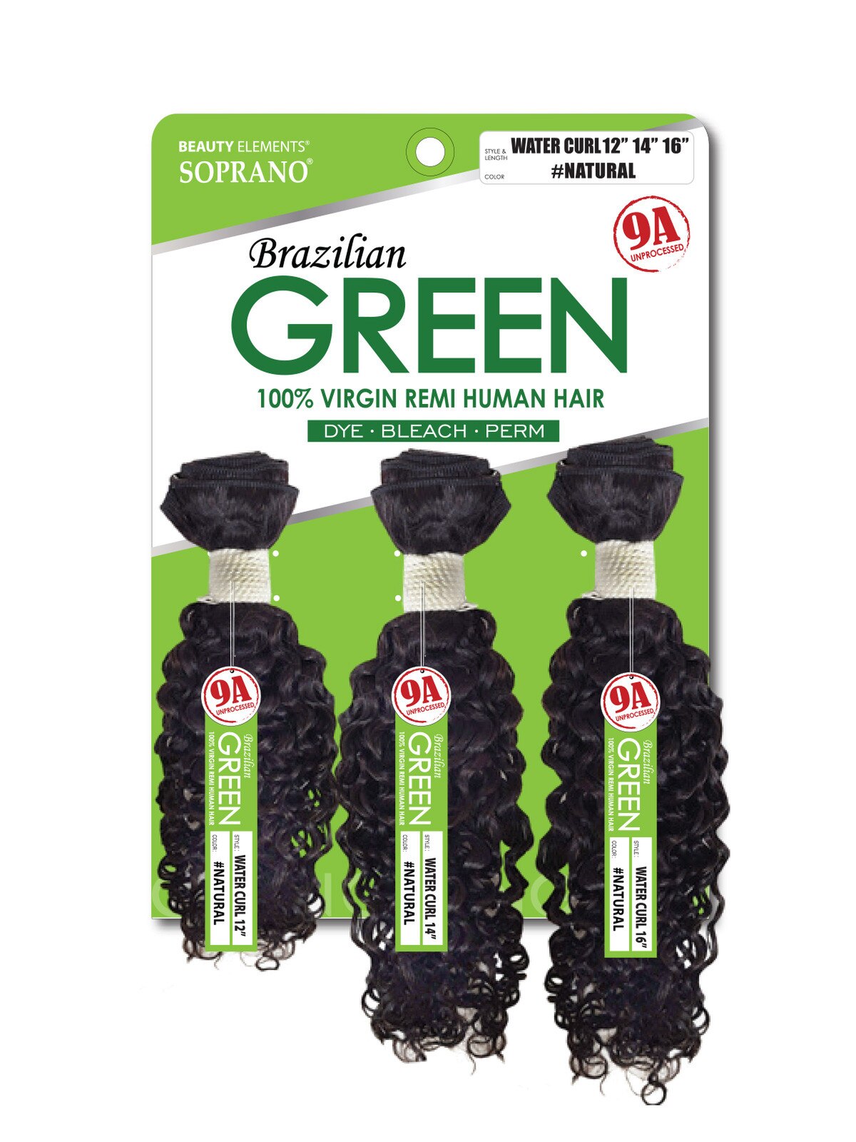 SOPRANO BRAZILIAN GREEN "WATER CURL" 12"/14"/16"-NATURAL