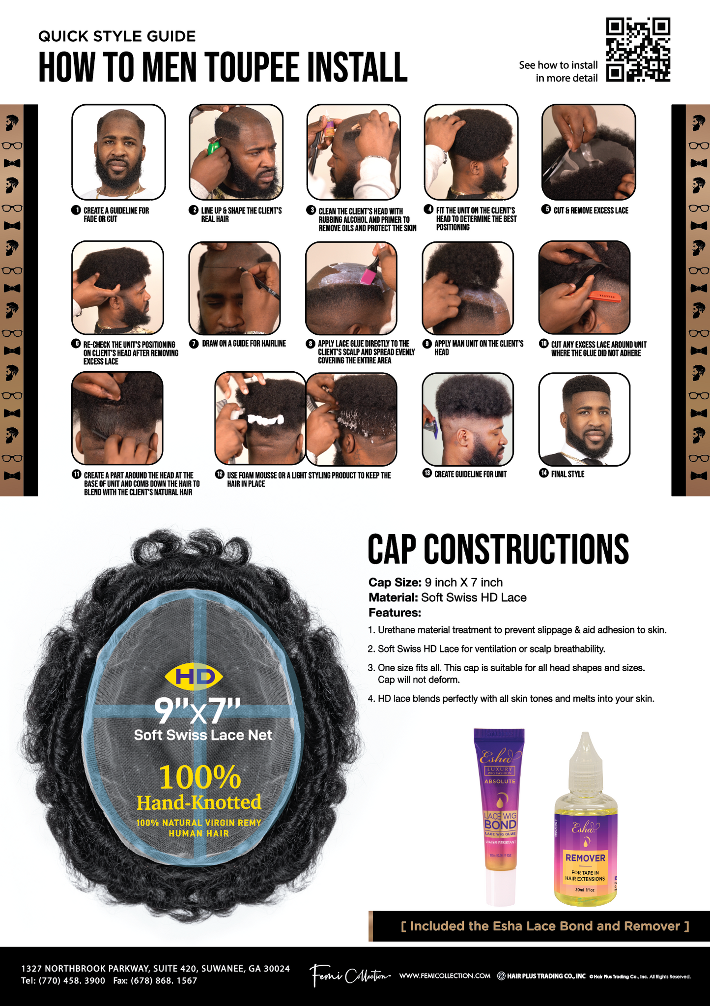 EDGE Afro Men Lace Unit (Natural Black)