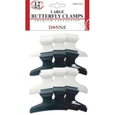 Donna Butterfly Clamps Large Black & White 12Pcs