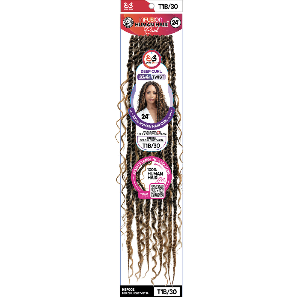 Bobbi Boss Infusion Human Hair Curl Crochet Braids - DEEP CURL BOHO TWIST 24"