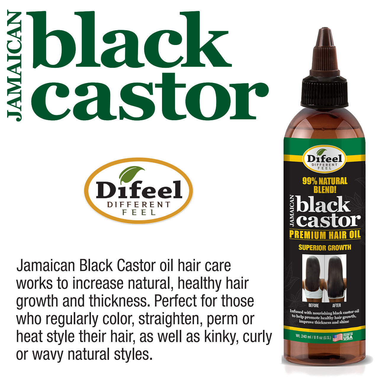 Difeel 99% NATURAL BLEND JAMAICAN BLACK CASTOR HAIR OIL 8 OZ