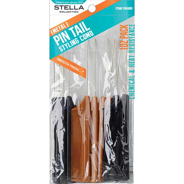 STELLA PIN TAIL COMB 12PACK ASSORT COLORS: GLITTER
