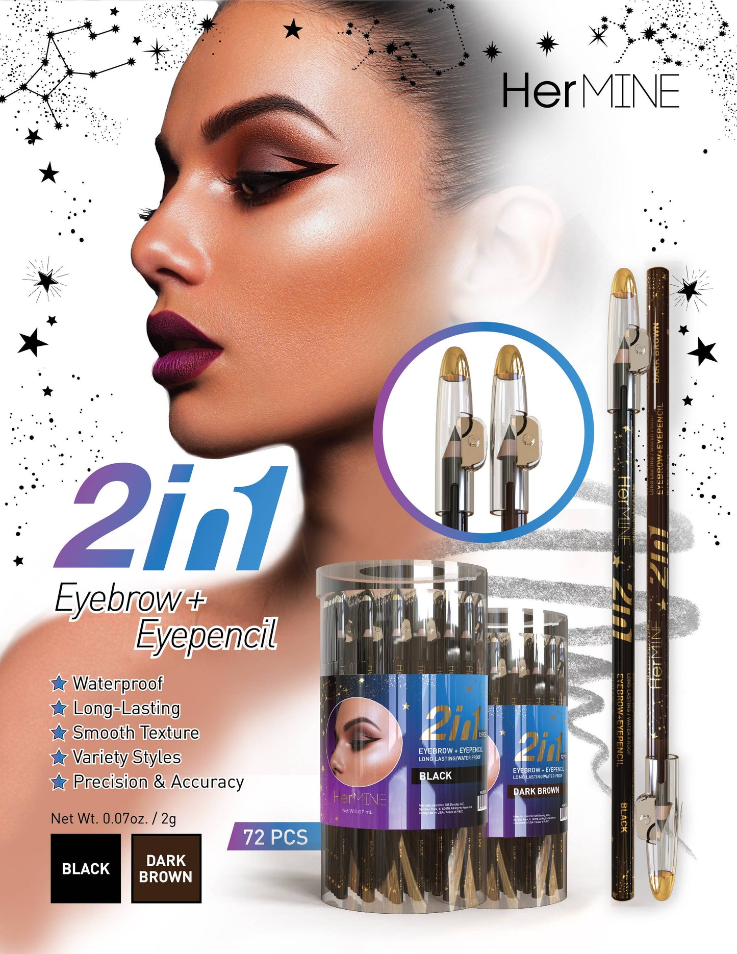 HerMINE - 2 in 1 Eyebrow + Eyepencil: Dark Brown