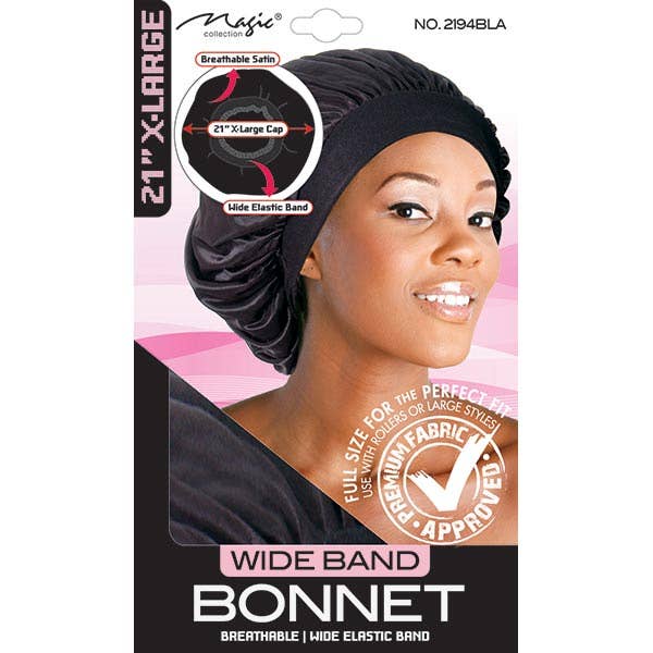 MAGIC COLECTION WIDE BAND SATIN BONNET 21" X-LARGE  ASSORT