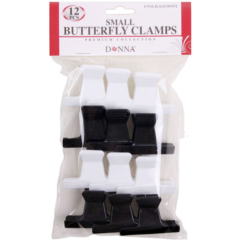 Donna Butterfly Clamps Small Black & White 12Pcs