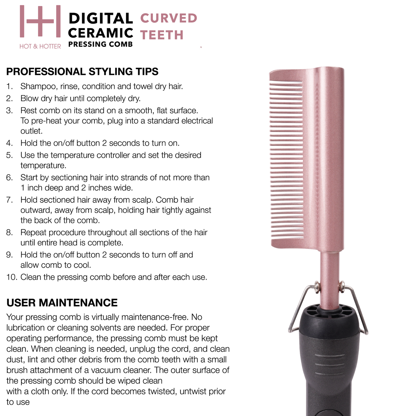 Hot & Hotter Digital Electrical Ceramic Pressing Comb Curved