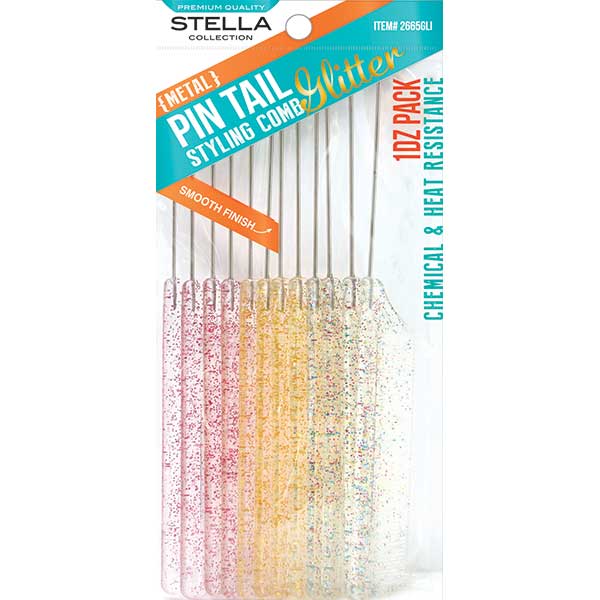 STELLA PIN TAIL COMB 12PACK ASSORT COLORS: GLITTER