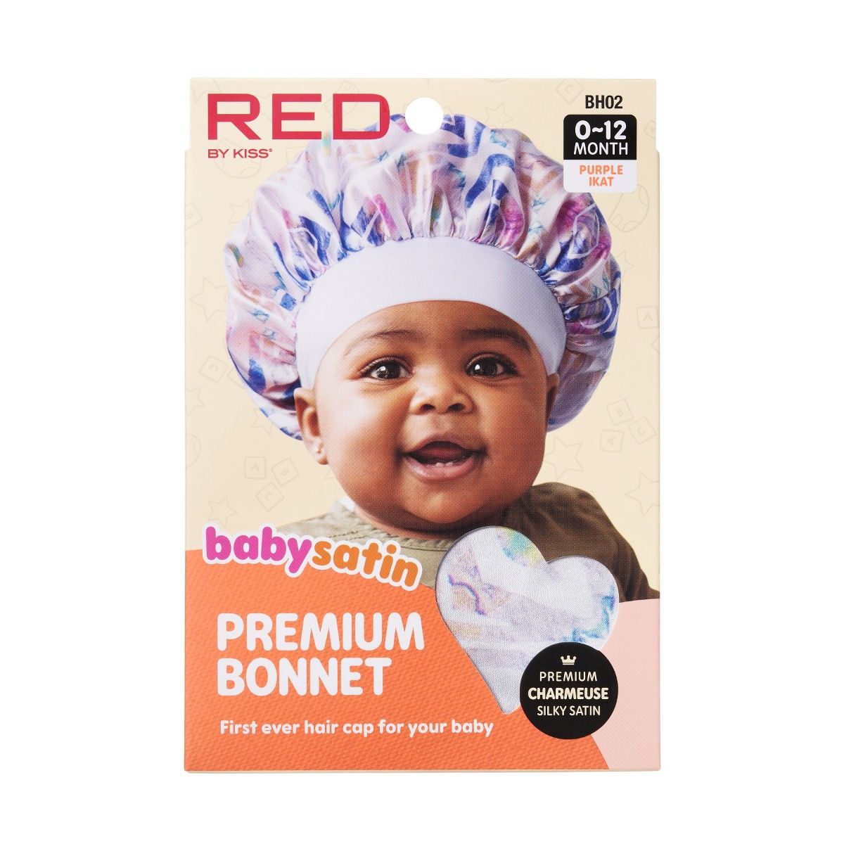 Red Baby Satin Bonnet- Purple Ikat