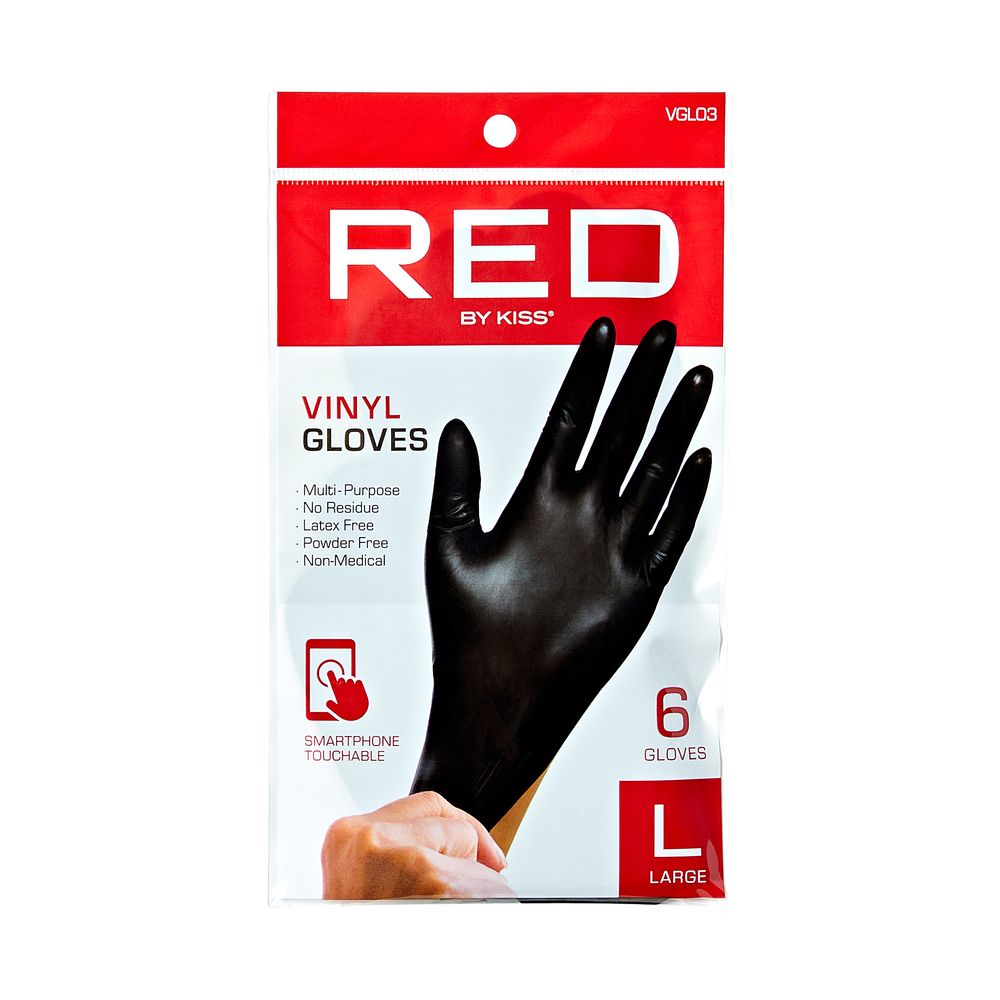 Red Black Vinyl Gloves 6PCS L