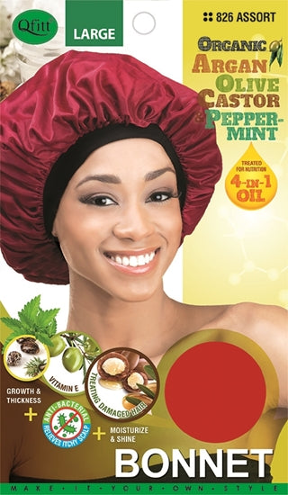 Qfitt Organic Argan Olive Castor Peppermint Bonnet #827 (Black)