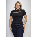 PLUS SIZE CUT OUT CREW NECK TEE