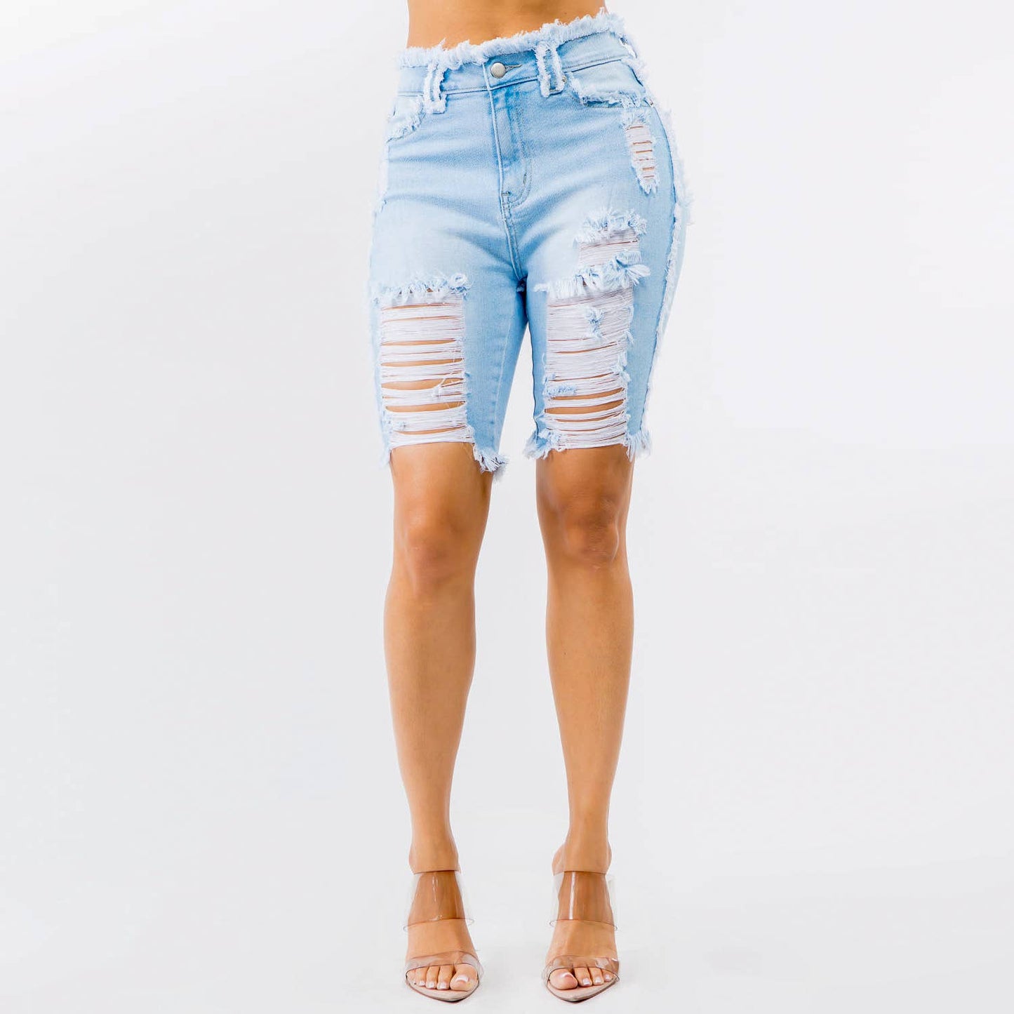 PLUS SIZE 3X HIGH WAIST FRAYED EDGE DENIM SHORTS-RSS5479P