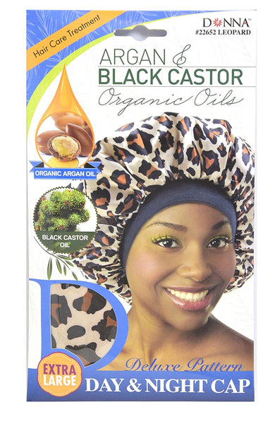 Donna Premium Deluxe Pattern Day and Night Cap Argan & Black Castor Oil Hair Care Treatment Leopard Pattern