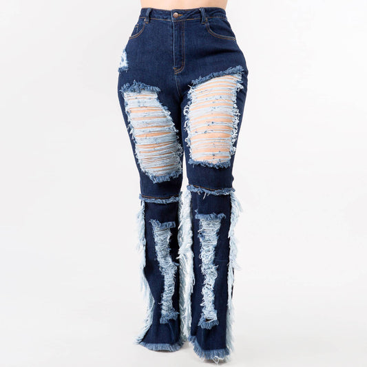 PLUS SIZE HIGH WAIST FRAYED FLARE JEANS-RJH5412P