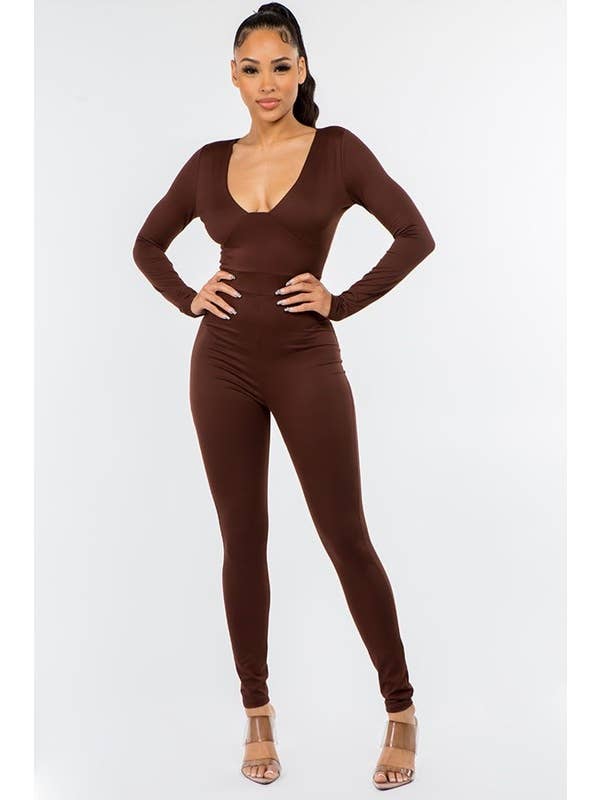 Plunge Long Sleeve Jumpsuit