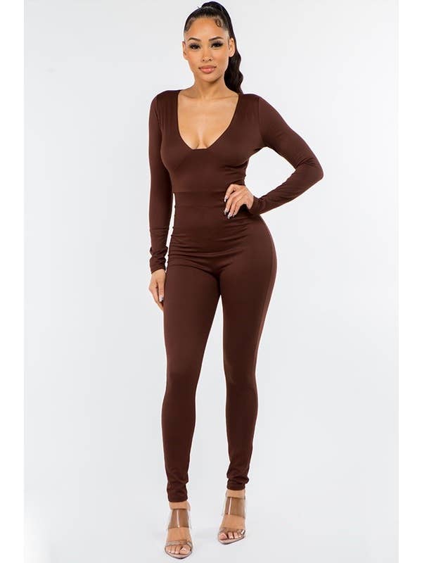 Plunge Long Sleeve Jumpsuit