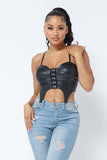 Pu Leather Front Trims Detail  Bustier Top