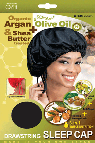 Qfitt Organic Argan & Shea Butter + Olive Oil Drawstring Sleep Cap #825 Black