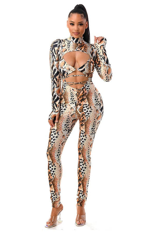 PLUS SIZE PRINT JUMPSUIT AND TOP SET