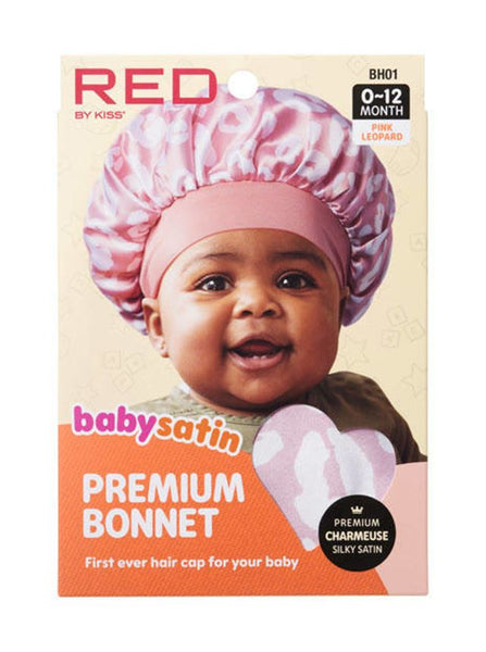 RED BABY SATIN BONNET - PINK LEOPARD
