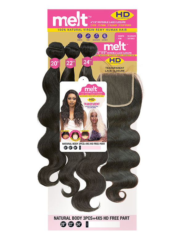 Janet Collection Melt 100%  Human Hair MELT NATURAL VIRGIN HAIR 3PCS+4X5 FREE PART