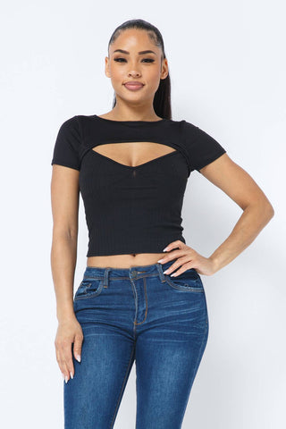 Brushed Dty Pullover Shrug Rib Self Cut Out Top