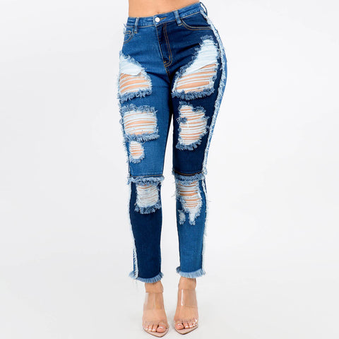 PLUS SIZE HIGH WAIST TOW TONED DISTRESSED JEANS-RJH5426P