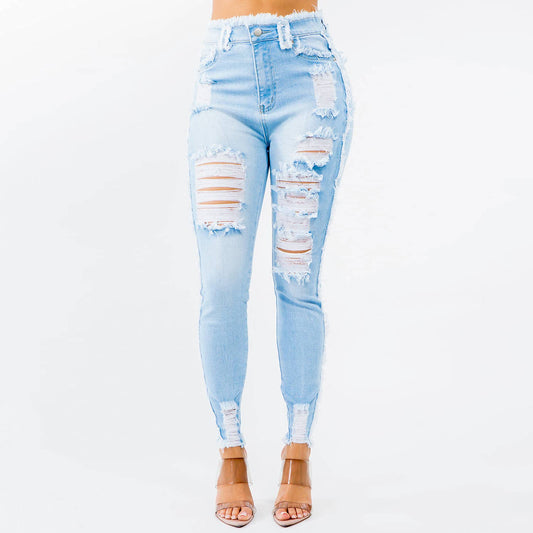 HIGH WAIST DISTRESSED SKINNY JEANS-RJH5530