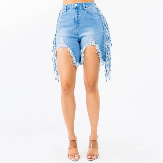 HIGH WAIST CUT OUT FRONT FRINGED SHORTS-RSS20396