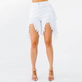 PLUS SIZE WHITE HIGH WAIST CUT OUT FRONT FRINGED SHORTS-RSS20396P