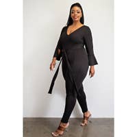 Plus Size Zip Front Bell Sleeve Jumpsuit