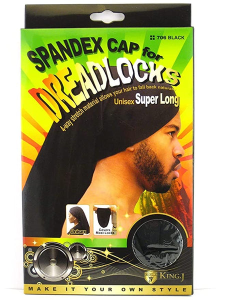 King.J Super Long Unisex Spandex Cap for Dreadlocks (Black)