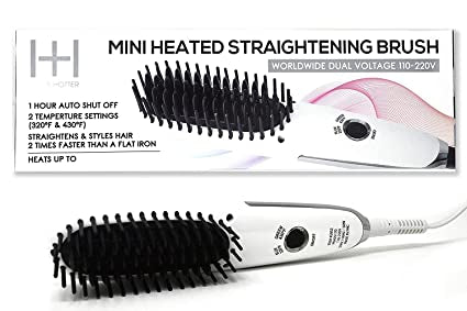Hot and Hotter Mini Heated Straightening Brush Auto Shut Off Straightens and Styles Hair Fas