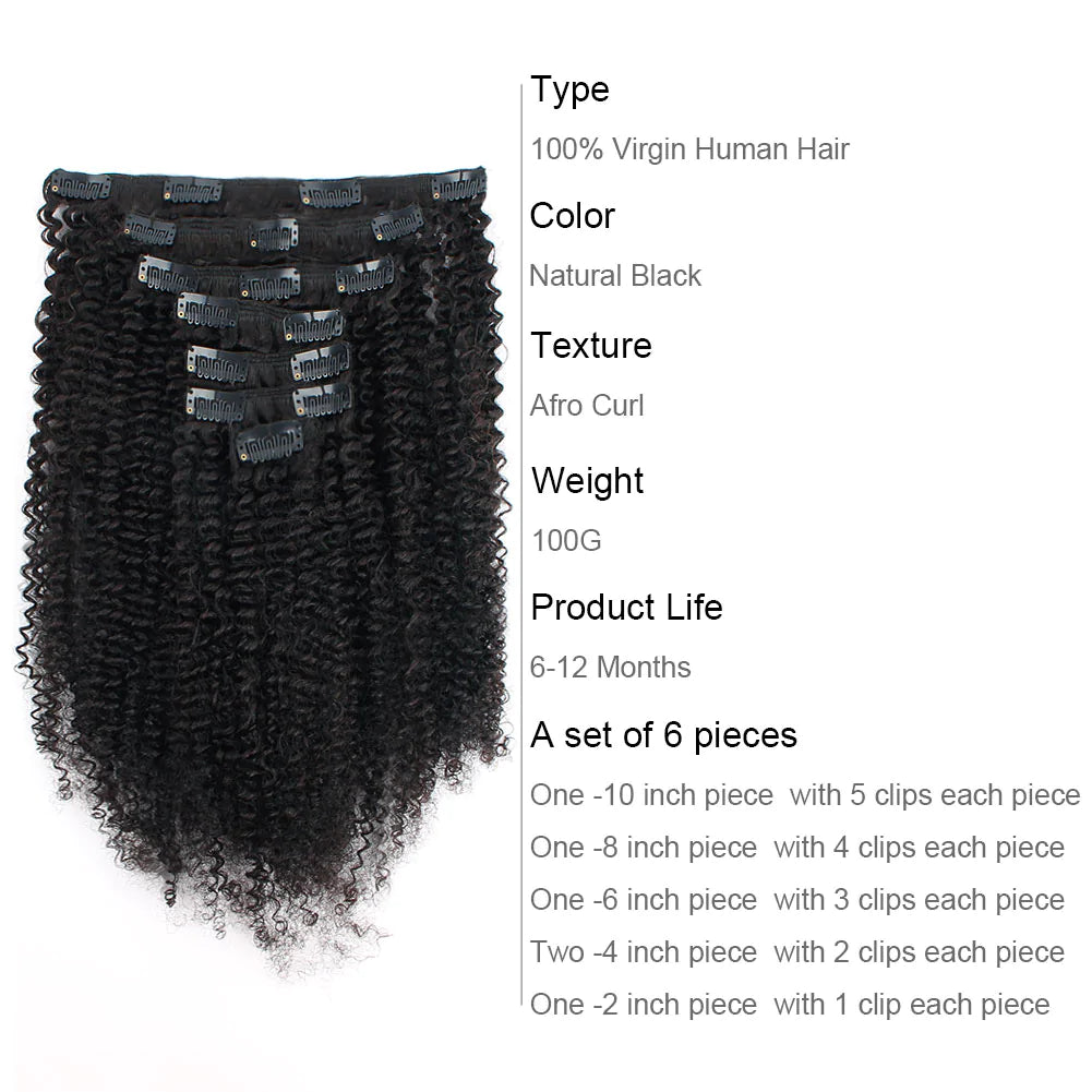 Afro Kinky Curly Clip in Hair Extension