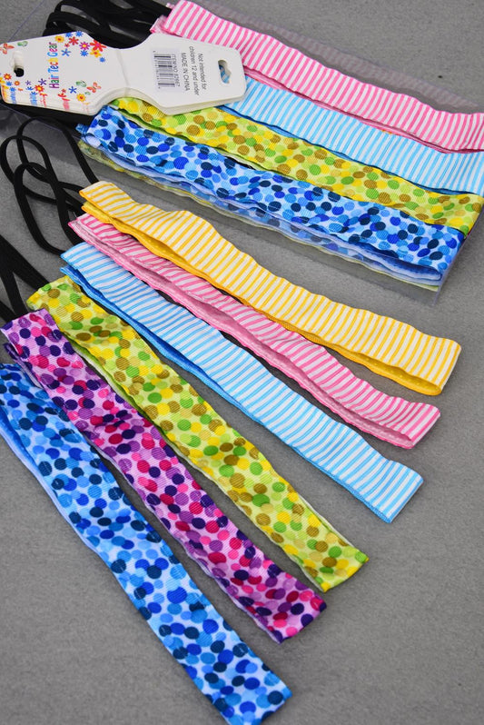 Headband Mix Patterns Grosgrain Fabric No Slip Strech/DZ **NO SLIP** Stretch,Size-1" Wide